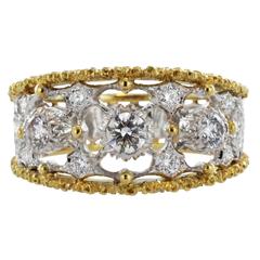 Antique Buccellati Aries Textured Finish Diamond Gold Band Ring