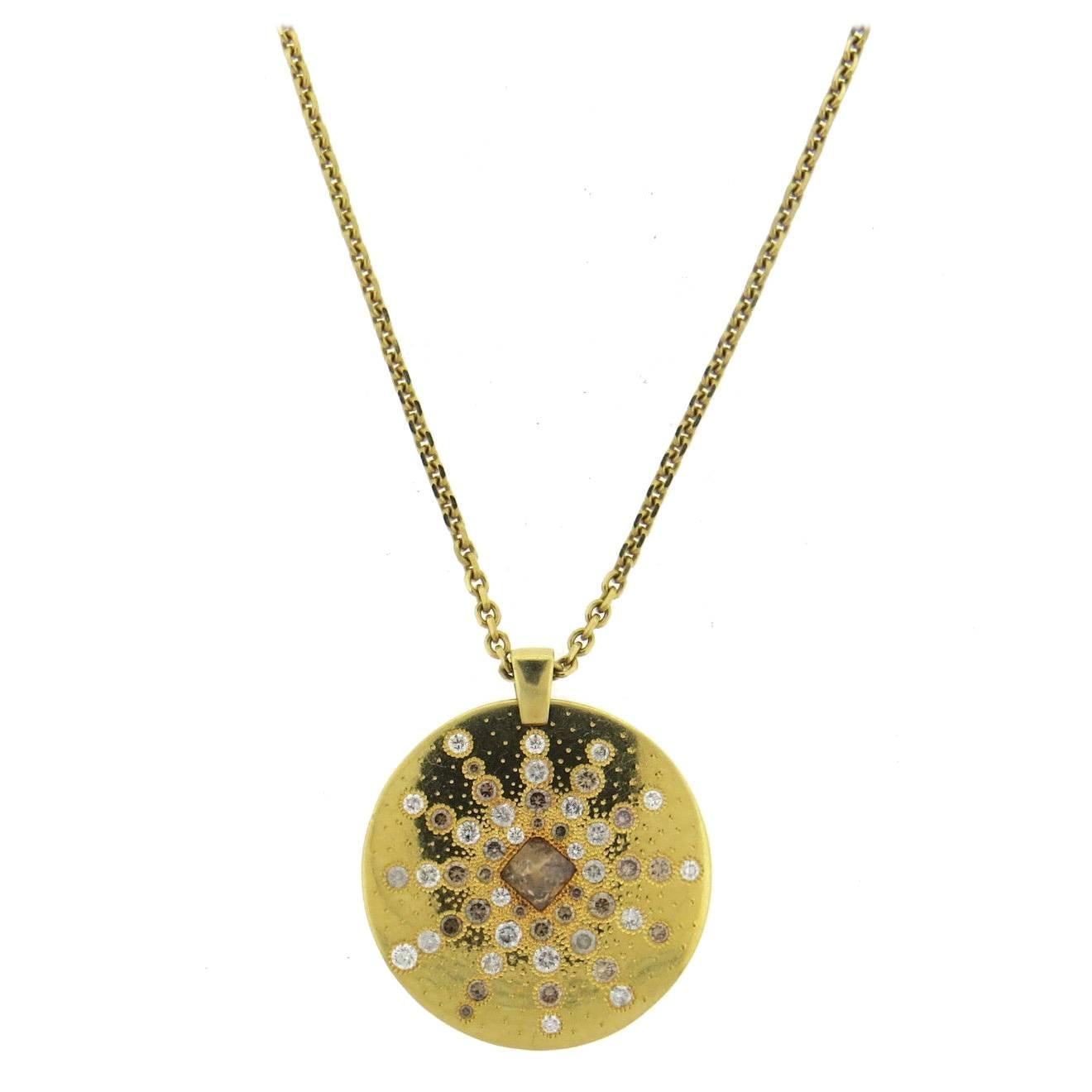 De Beers Talisman Fancy and Rough Diamond Gold Pendant Necklace