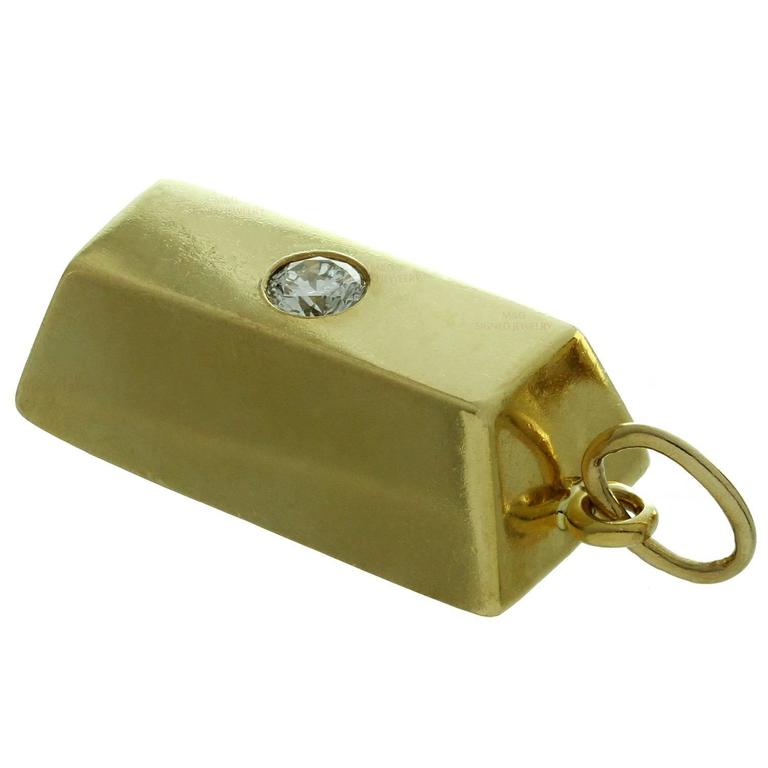 Cartier Diamond Gold 1 Ounce Solid Ingot Bar Pendant Charm For Sale at