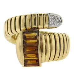Retro Tubogas Citrine Diamond Gold Wrap Ring 