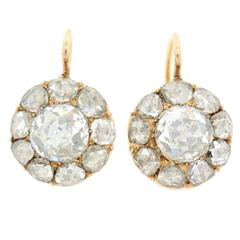 1910s Antique Old Rose Cut Diamond Gold Cluster Earrings
