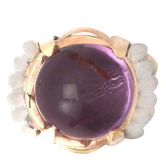 1940s Amethyst Yellow Gold & White Gold Cocktail Ring