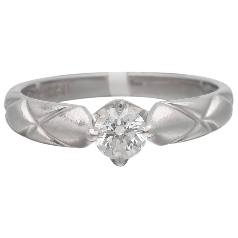 Chanel Matelasse Diamond Platinum Solitaire Ring