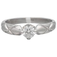 Chanel Matelasse Diamond Platinum Solitaire Ring 11