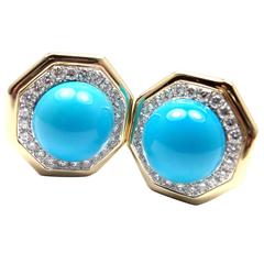 Large Turquoise Diamond Gold Earrings