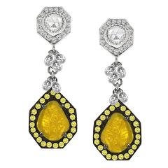 Yellow Slice Diamond Earrings with Rosecut and Diamond Briolettes in Gold