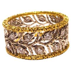 Buccellati Classic Diamond Two Color Gold Leaf Motif Band Ring