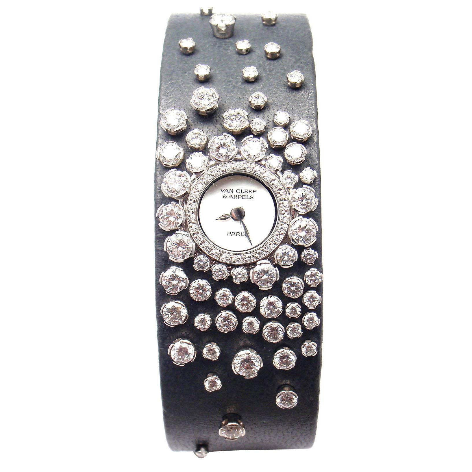 Van Cleef & Arpels Lady's White Gold Diamond Rosee Quartz Wristwatch