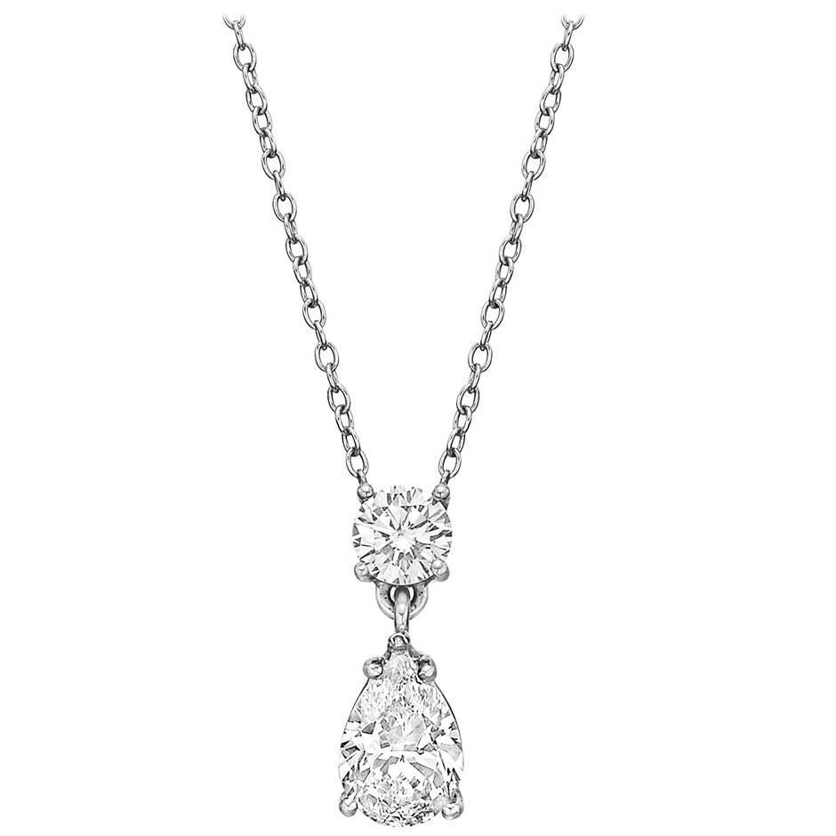 Round and Pear-Shaped Diamond Platinum Two Drop Pendant at 1stDibs ...