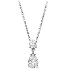 Round and Pear-Shaped Diamond Platinum Two Drop Pendant