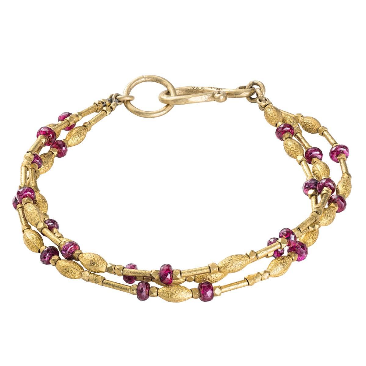 Ruby Gold Beaded Bracelet For Sale