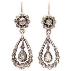 Antique Georgian Diamond Silver Gold Dangle Earrings