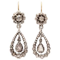 Antique Georgian Diamond Silver Gold Dangle Earrings 3