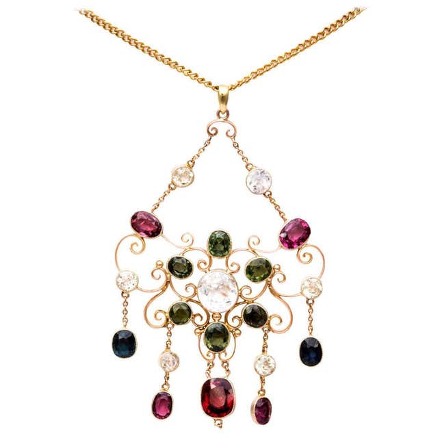 Antique 19th Century Italian Renaissance Pearl Sapphire Gold Necklace ...