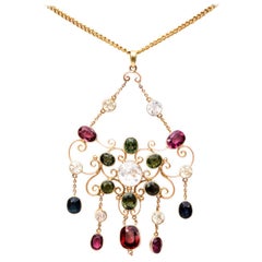 Victorian Colored  Gem Gold Necklace