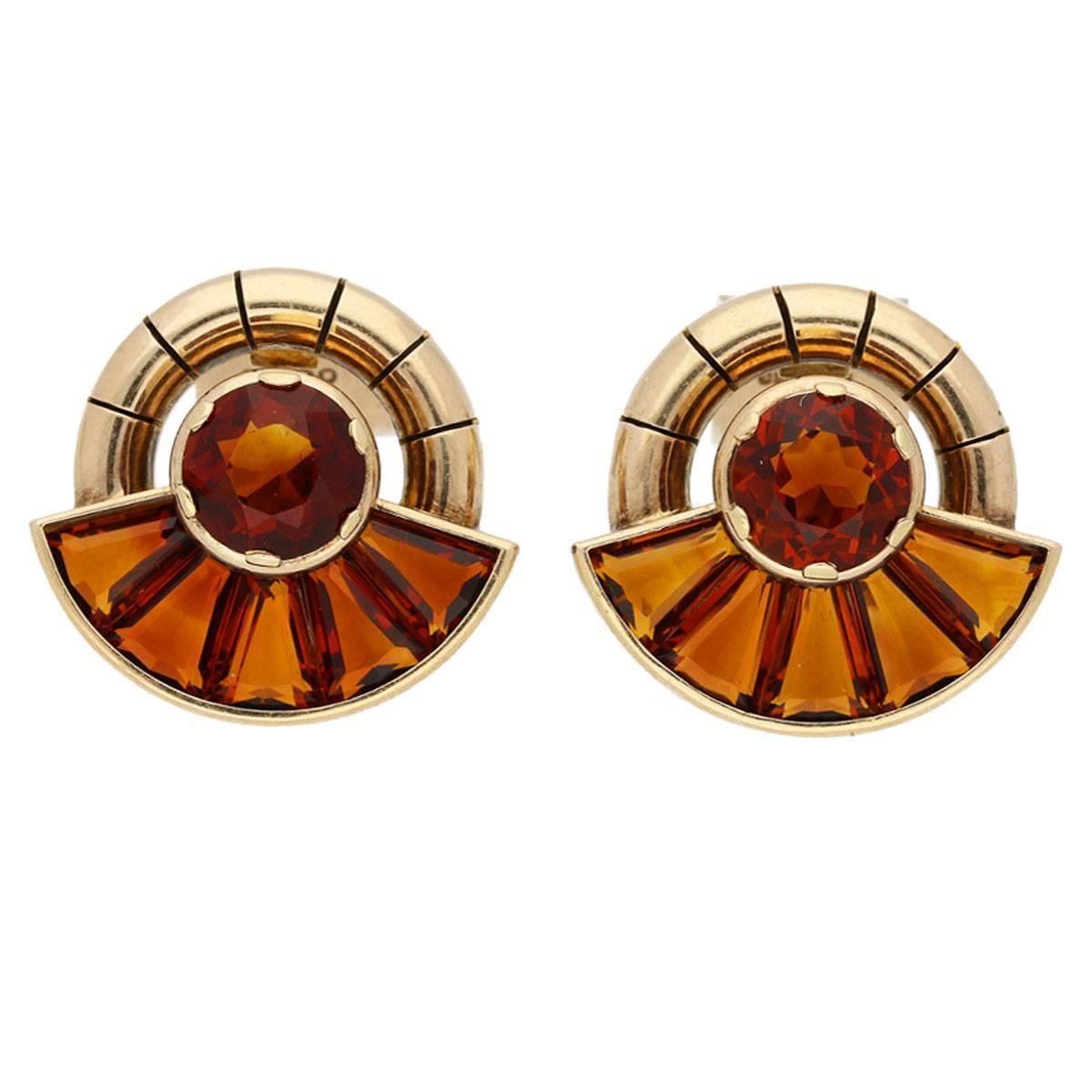 1950s English Citrine Gold Earrings For Sale