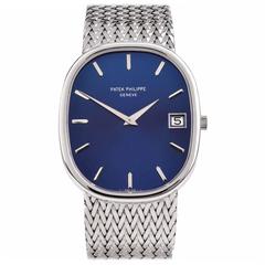 Vintage Patek Philippe White Gold Jumbo Ellipse Blue Dial Automatic Wristwatch Ref 3605/