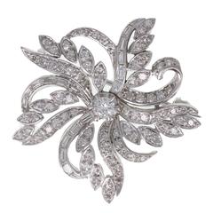Vintage 1950s Diamond Platinum Floral Brooch