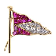 Cartier Paris Ship's Burgee Ruby Diamond Brooch 7