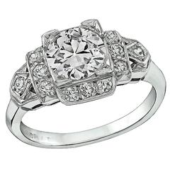 Antique 1.06 Carat Old European Cut Diamond Platinum Engagement Ring