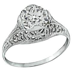 Edwardian GIA Cert 1.41 Carat Old European Cut Diamond Gold Engagement Ring