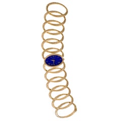 Piaget Ladies Yellow Gold Lapis Lazuli Oval Link Bracelet Wristwatch