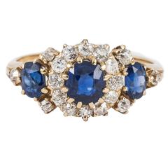 Ring , 19th Century Sapphire and Diamond  and Gold 3 Stone Cluster 