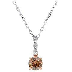 Fancy Deep Brown Round Diamond Two Color Gold Pendant Necklace 