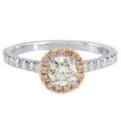 Round Brilliant White and Fancy Pink Diamond Gold Ring and Pendant Set