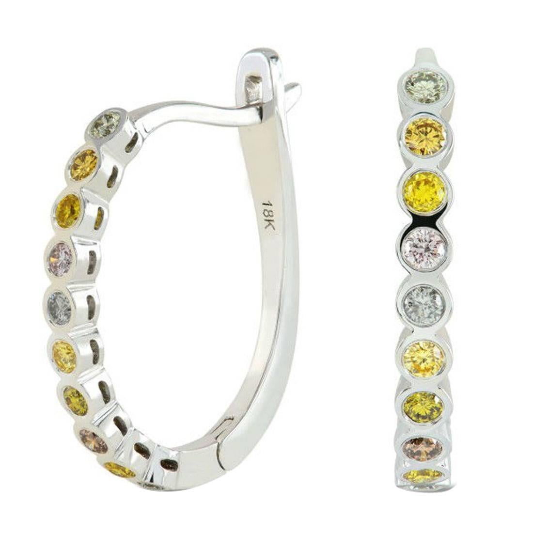 Natural Multicolored Diamond Gold Earrings and Band Ring Set For Sale