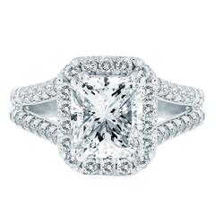 3.54 Carat Halo Split-Shank Diamond Gold Engagement Ring