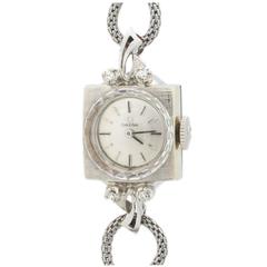 Retro Omega Lady's White Gold Diamond Wristwatch 