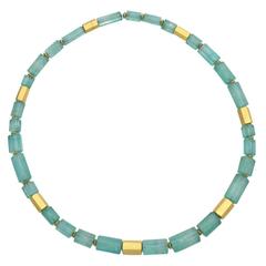 Light Green Beryl Gold Bead Necklace