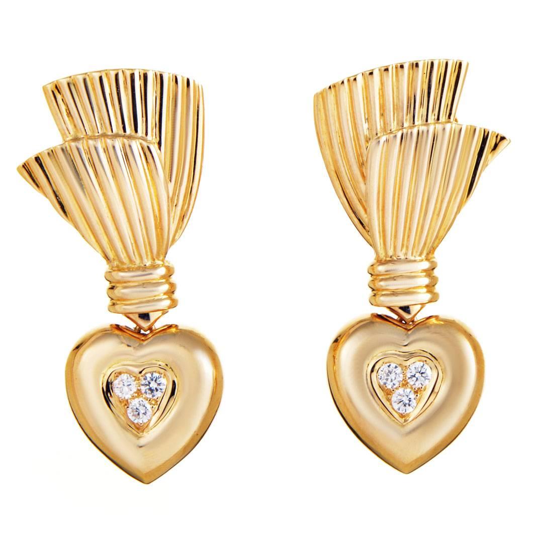 Van Cleef & Arpels Diamond Gold Heart Earrings