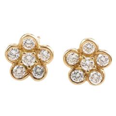 Van Cleef & Arpels Diamond Gold Floral Stud Earrings