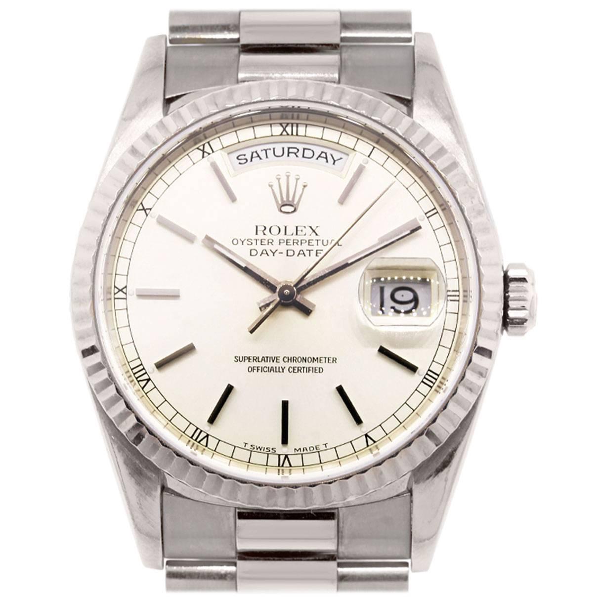 Rolex White Gold Day Date Presidential Wristwatch Ref 18239