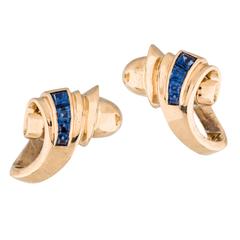 Cartier Sapphire Gold Scroll Clip Earrings
