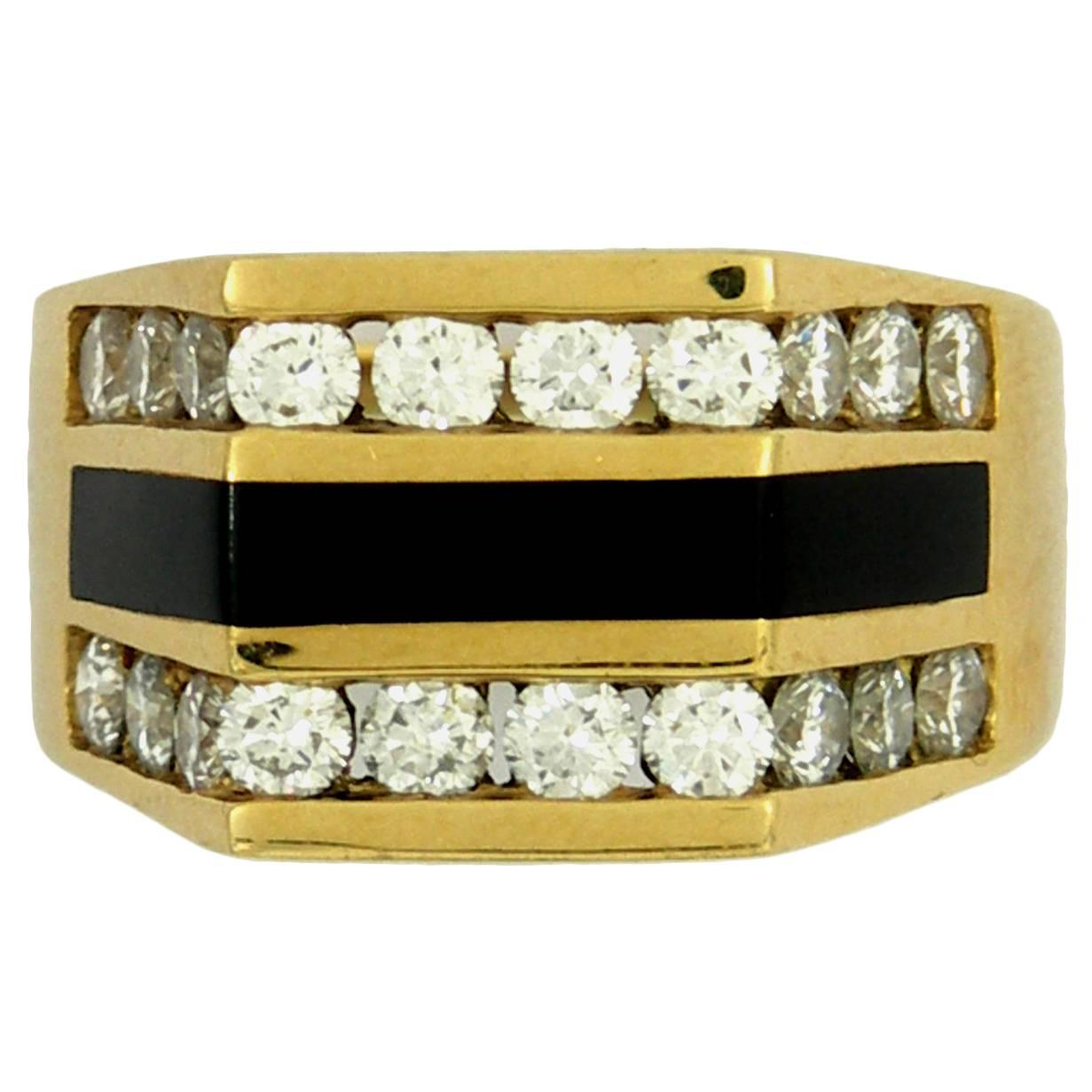 Bernard Passman Black Coral Diamond Gold Ring