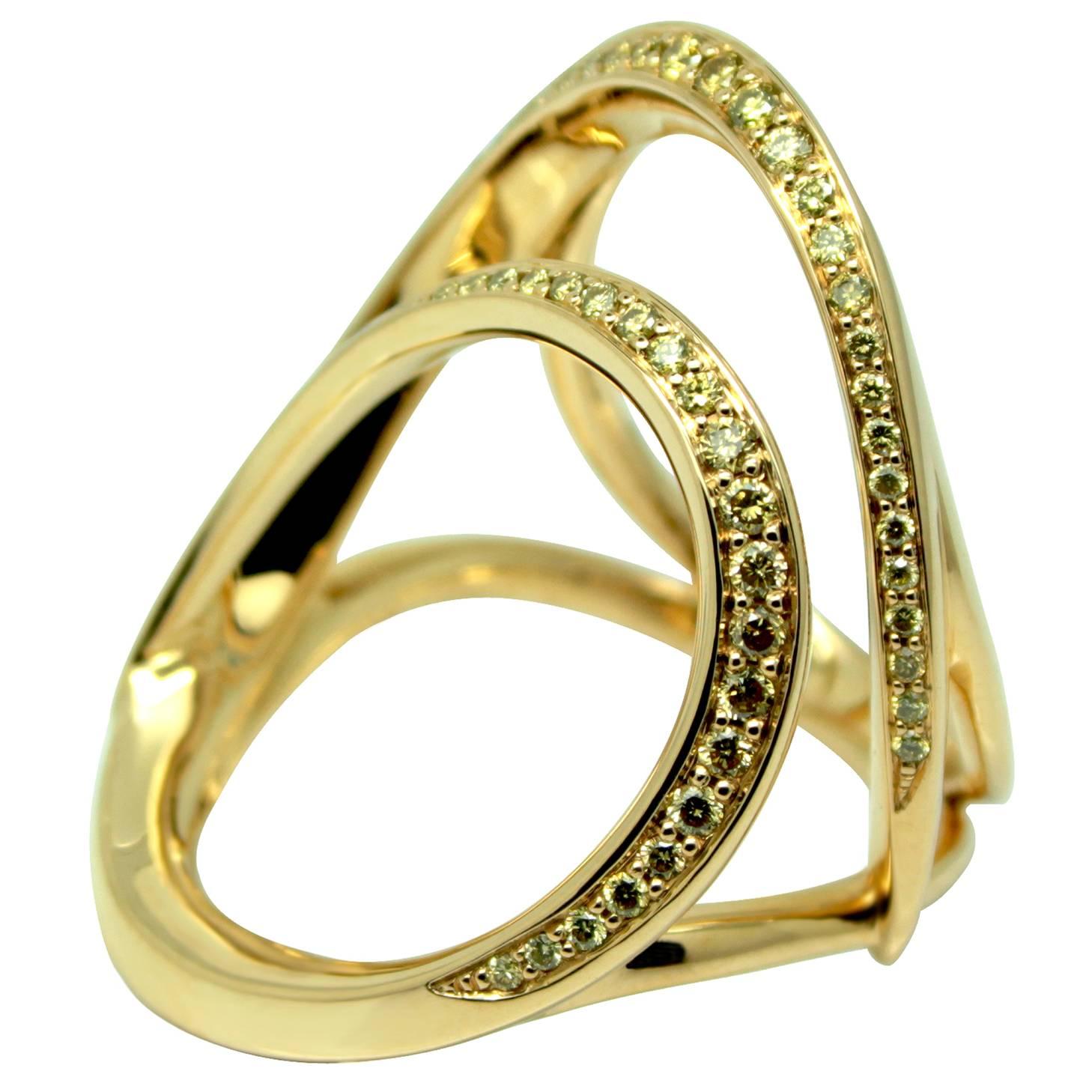Canary Yellow Diamond Pave Gold Burlesque Cocktail Ring For Sale