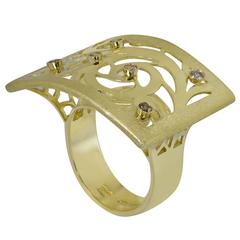 Diamond Gold Ornament Ring by Alex Soldier. Handmade in NYC. Limited Edition.