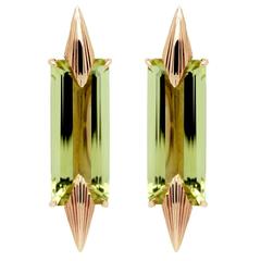 Lemon Quartz Baguette Audacity Tapered Spike Gold Earrings