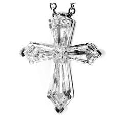 Graff Diamonds White Gold Bullet-Cut Diamond Cross Pendant Necklace