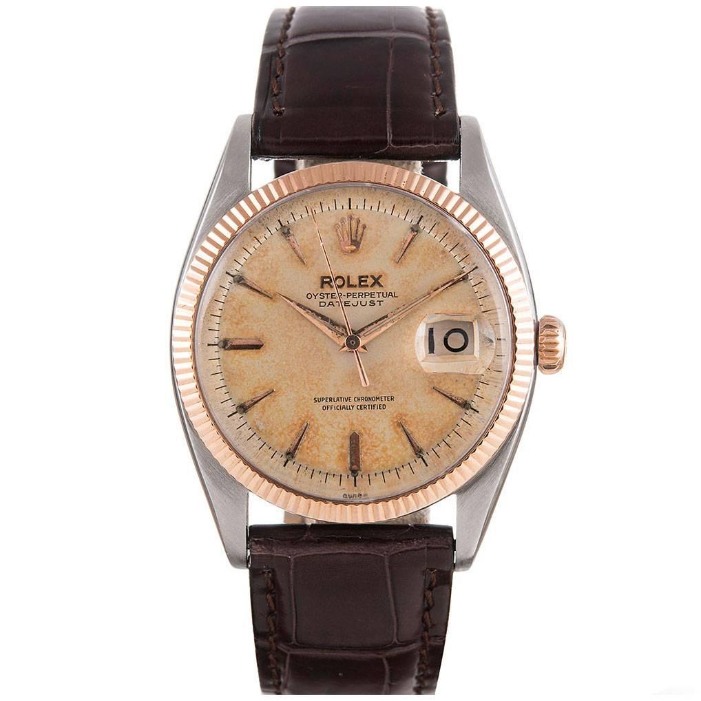 Rolex Rose Gold Stainless Steel Datejust Tropical Patina Wristwatch