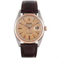 Rolex Rose Gold Stainless Steel Datejust Tropical Patina Wristwatch