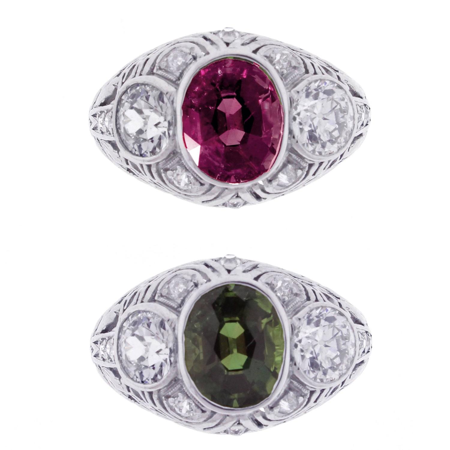 Rare Art Deco Gem Alexandrite Diamond Platinum Ring For