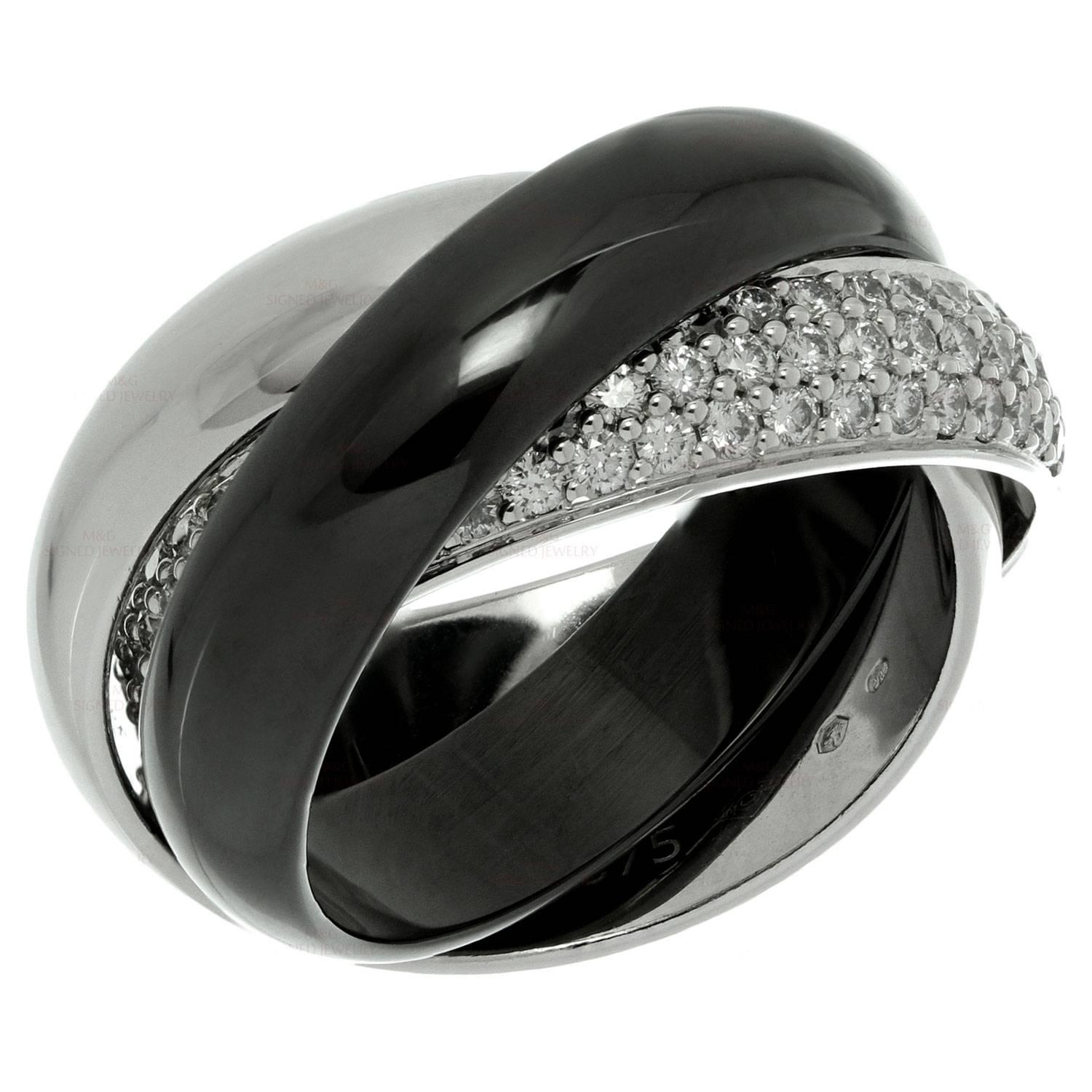 Cartier Trinity Large Black Ceramic Diamond Gold Ring