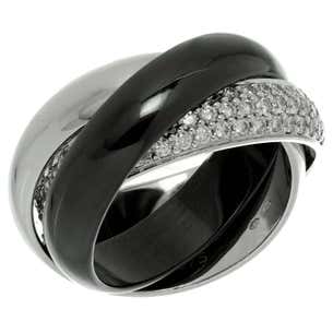 Cartier Trinity Large Black Ceramic Diamond Gold Ring For Sale at ...