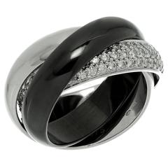 Cartier Trinity Large Black Ceramic Diamond Gold Ring