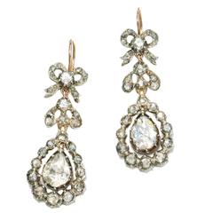 19th Century Pair of Diamond Silver Gold Drop Earrings