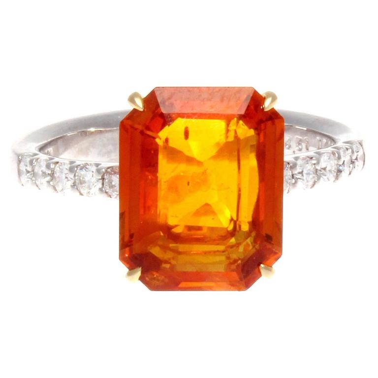 Natural 4.51 Carat Orange Sapphire Diamond Gold Engagement Ring at